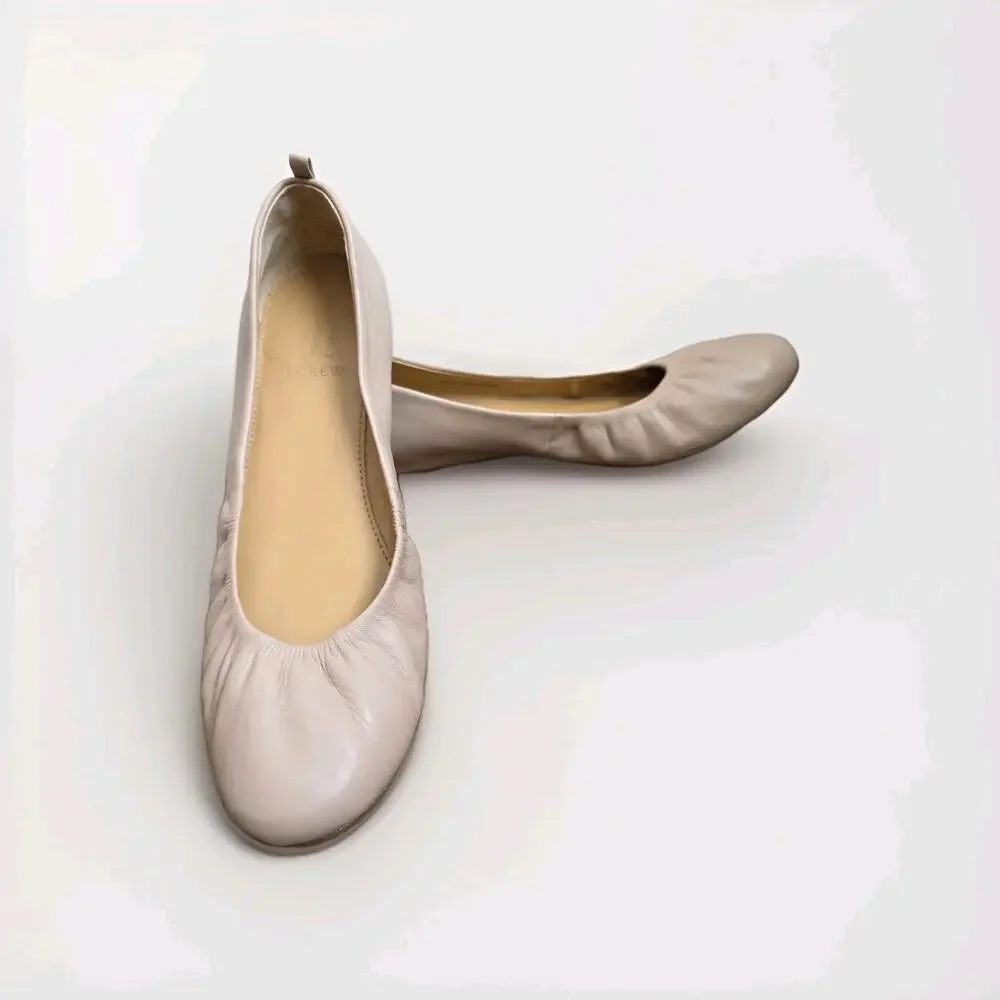 J Crew Cece Nude Tan Leather Ballet Flats Sz 8.5 Neutral Soft‎ Girl Capsule